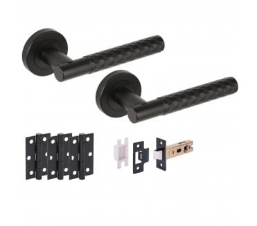 Hunta Roca Door Handle Latch Pack (x3 76mm Hinges) - Matt Black