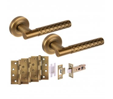 Hunta Roca Fire Rated Door Handle Latch Pack (x3 102mm Hinges) - Matt Antique Brass