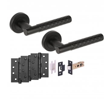 Hunta Roca Fire Rated Door Handle Latch Pack (x3 102mm Hinges) - Matt Black