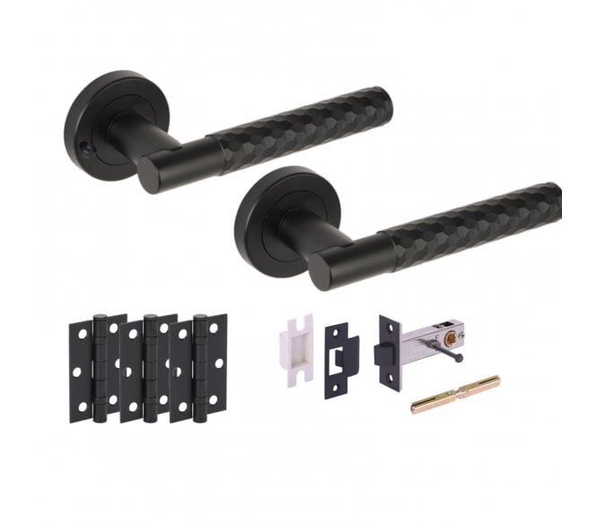 Hunta Roca Privacy Door Handle Latch Pack (x3 76mm Hinges) - Matt Black