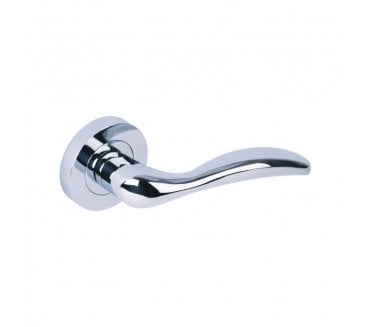 Hunta Simia Door Handle on rose - Polished Chrome