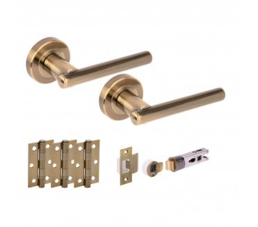 Hunta SOLUS Door Handle Bullet Latch Pack (x3 76mm hinges) - Antique Brass