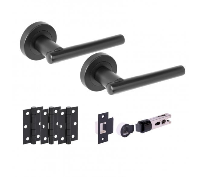 Hunta SOLUS Door Handle Bullet Latch Pack (x3 76mm hinges) - Matt Black