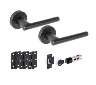 Hunta SOLUS Door Handle Bullet Latch Pack (x3 76mm hinges) - Matt Black