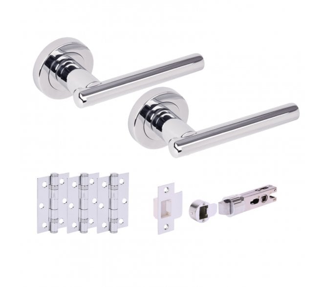 Hunta SOLUS Door Handle Bullet Latch Pack (x3 76mm hinges) - Polished Chrome