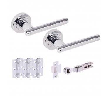 Hunta SOLUS Door Handle Bullet Latch Pack (x3 76mm hinges) - Polished Chrome