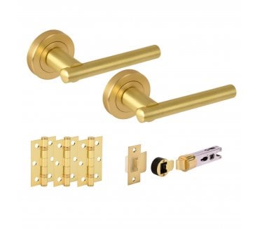 Hunta SOLUS Door Handle Bullet Latch Pack (x3 76mm hinges) - Satin Brass