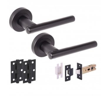 Hunta SOLUS Door Handle Latch Pack (x2 76mm hinges) - Matt Black