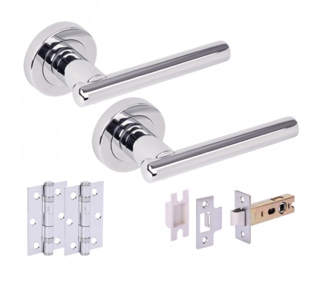 Hunta SOLUS Door Handle Latch Pack (x2 76mm hinges) - Polished Chrome