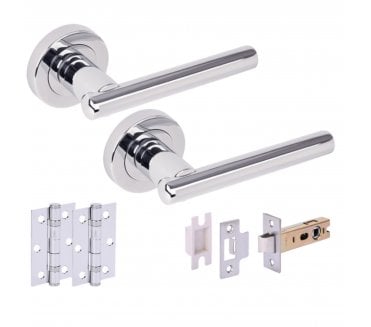 Hunta SOLUS Door Handle Latch Pack (x2 76mm hinges) - Polished Chrome
