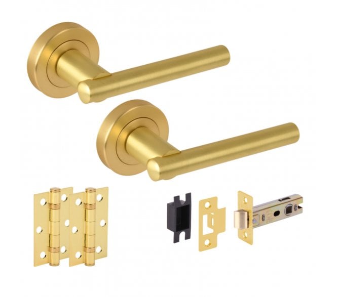 Hunta SOLUS Door Handle Latch Pack (x2 76mm hinges) - Satin Brass
