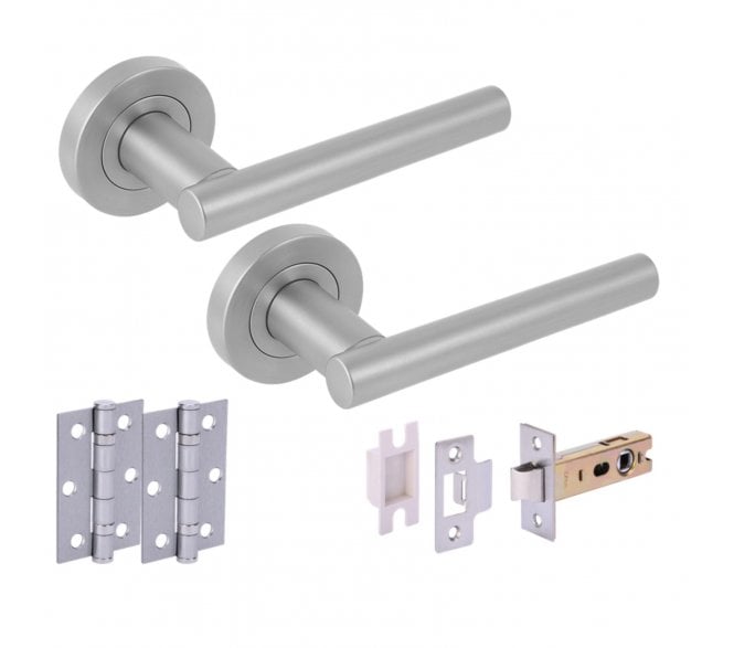 Hunta SOLUS Door Handle Latch Pack (x2 76mm hinges) - Satin Chrome