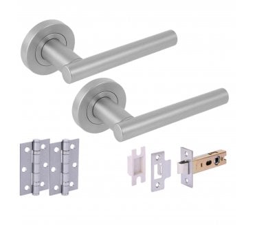 Hunta SOLUS Door Handle Latch Pack (x2 76mm hinges) - Satin Chrome