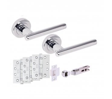 Hunta SOLUS Fire Rated Door Handle Bullet Latch Pack (x3 102mm FD hinges) - Polished Chrome