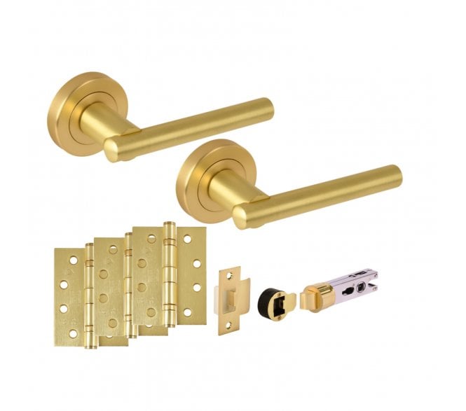 Hunta SOLUS Fire Rated Door Handle Bullet Latch Pack (x3 102mm FD hinges) - Satin Brass
