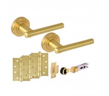 Hunta SOLUS Fire Rated Door Handle Bullet Latch Pack (x3 102mm FD hinges) - Satin Brass