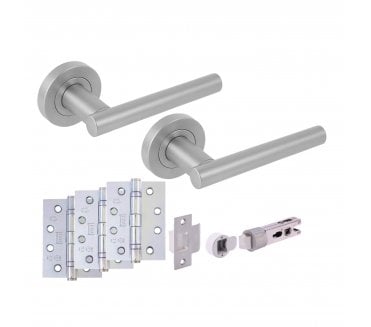 Hunta SOLUS Fire Rated Door Handle Bullet Latch Pack (x3 102mm FD hinges) - Satin Chrome