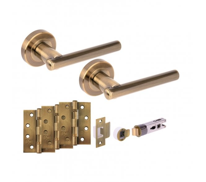 Hunta SOLUS Fire Rated Door Handle Latch Pack (x3 102mm FD hinges) - Antique Brass
