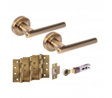 Hunta SOLUS Fire Rated Door Handle Latch Pack (x3 102mm FD hinges) - Antique Brass