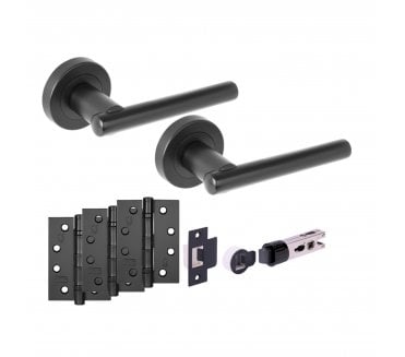 Hunta SOLUS Fire Rated Door Handle Latch Pack (x3 102mm FD hinges) - Matt Black