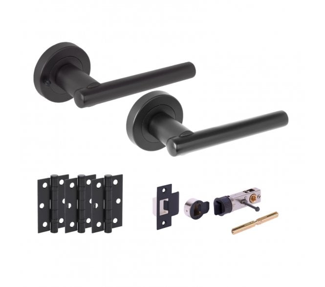 Hunta SOLUS Privacy Door Handle Bullet Latch Pack (x3 76mm hinges) - Matt Black