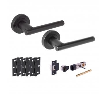 Hunta SOLUS Privacy Door Handle Bullet Latch Pack (x3 76mm hinges) - Matt Black