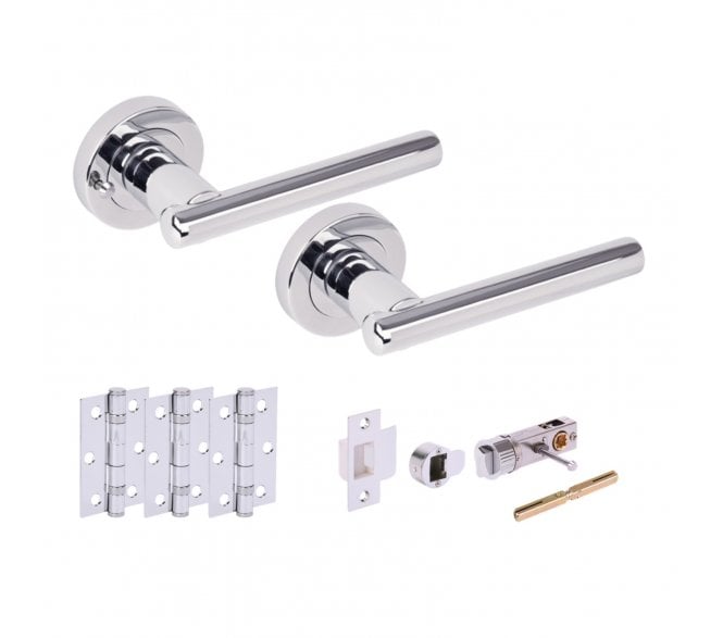 Hunta SOLUS Privacy Door Handle Bullet Latch Pack (x3 76mm hinges) - Polished Chrome