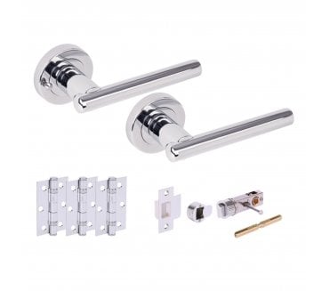 Hunta SOLUS Privacy Door Handle Bullet Latch Pack (x3 76mm hinges) - Polished Chrome