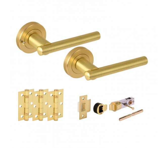 Hunta SOLUS Privacy Door Handle Bullet Latch Pack (x3 76mm hinges) - Satin Brass