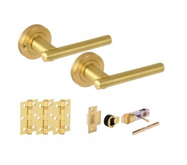 Hunta SOLUS Privacy Door Handle Bullet Latch Pack (x3 76mm hinges) - Satin Brass