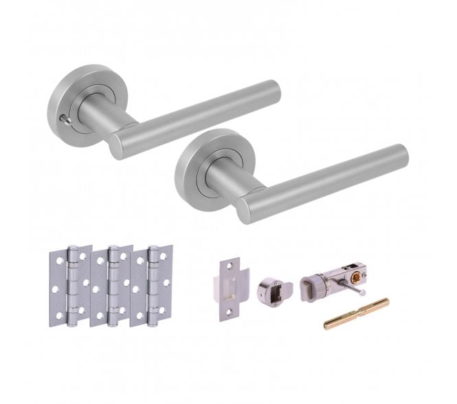 Hunta SOLUS Privacy Door Handle Bullet Latch Pack (x3 76mm hinges) - Satin Chrome