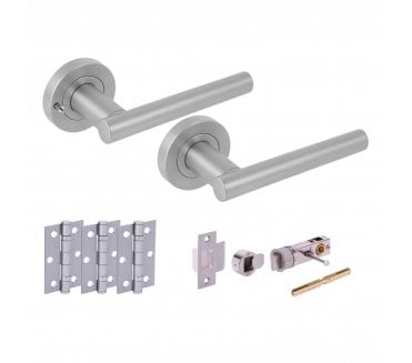 Hunta SOLUS Privacy Door Handle Bullet Latch Pack (x3 76mm hinges) - Satin Chrome