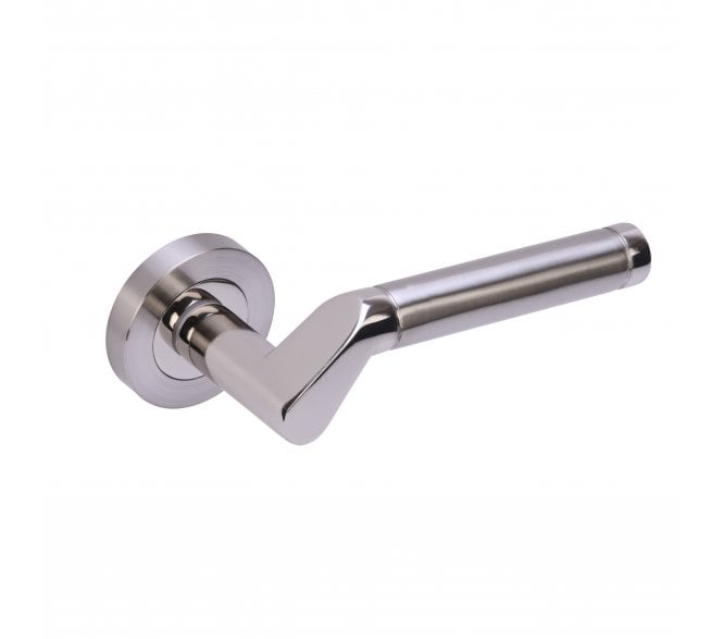 Hunta Tucana Door Handle on rose - Satin Nickel/Polished Nickel