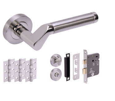 Hunta Tucana Polished/Satin Nickel Door Handle Bathroom Pack (3x hinges)
