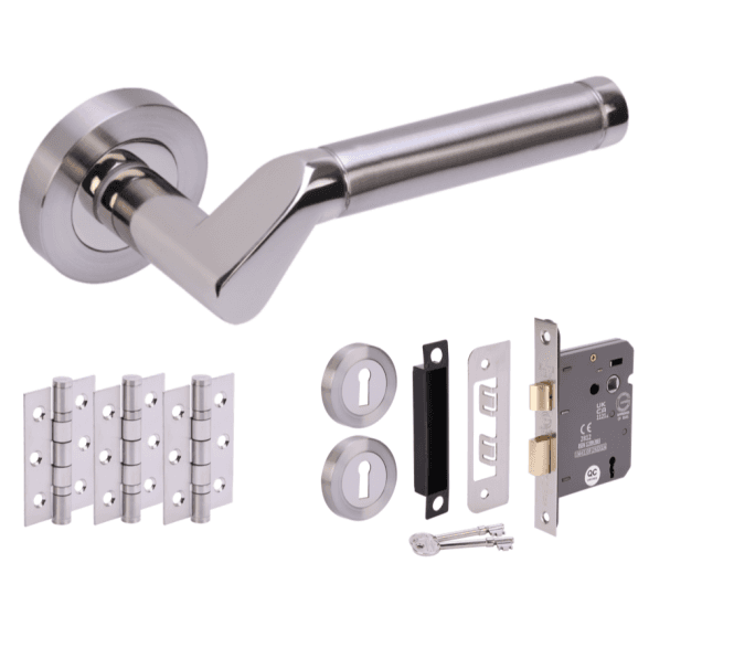 Hunta Tucana Polished/Satin Nickel Door Handle Lock Pack (3x hinges)