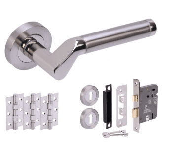 Hunta Tucana Polished/Satin Nickel Door Handle Lock Pack (3x hinges)