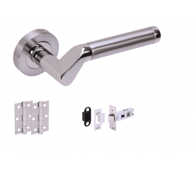 Hunta Tucana Satin Nickel/Polished Nickel Door Handle Latch Pack (x2 hinges)