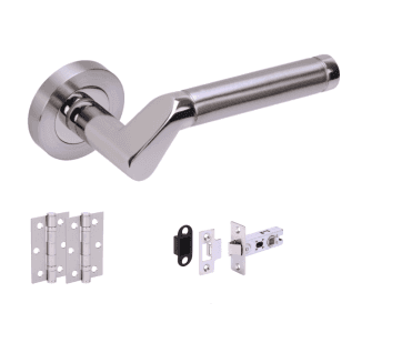 Hunta Tucana Satin Nickel/Polished Nickel Door Handle Latch Pack (x2 hinges)