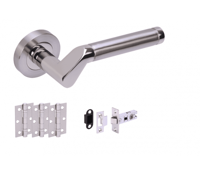 Hunta Tucana Satin Nickel/Polished Nickel Door Handle Latch Pack    (x3 hinges)