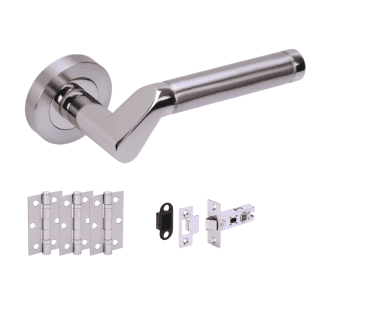 Hunta Tucana Satin Nickel/Polished Nickel Door Handle Latch Pack    (x3 hinges)