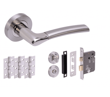 Hunta Ursa Polished/Satin Nickel Bathroom Door Handle Lock Pack (3x hinges)