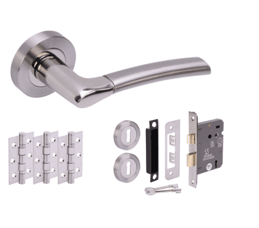 Hunta Ursa Polished/Satin Nickel Door Handle Lock Pack (3x hinges)