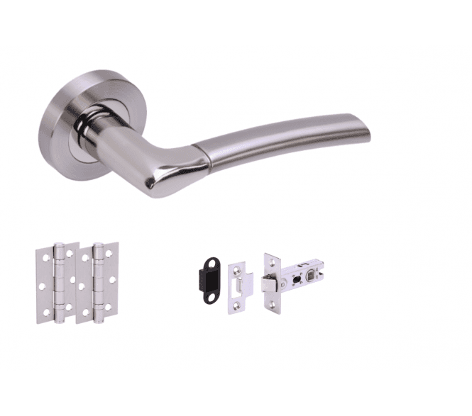 Hunta Ursa Satin Nickel/Polished Nickel Door Handle Latch Pack (x2 hinges)