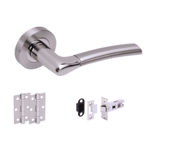 Hunta Ursa Satin Nickel/Polished Nickel Door Handle Latch Pack (x2 hinges)