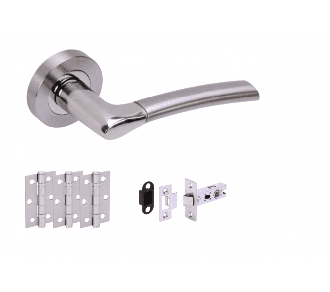 Hunta Ursa Satin Nickel/Polished Nickel Door Handle Latch Pack    (x3 hinges)