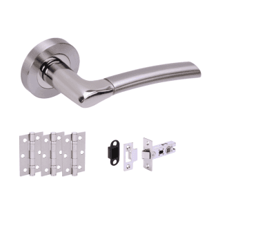 Hunta Ursa Satin Nickel/Polished Nickel Door Handle Latch Pack    (x3 hinges)