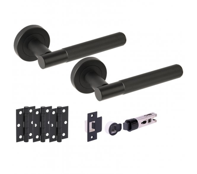 Hunta VIDA Linear Door Handle Bullet Latch Pack (x3 76mm FD hinges) - Matt Black