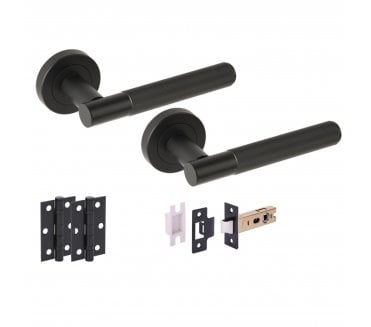 Hunta VIDA Linear Door Handle Latch Pack (x2 76mm hinges) - Matt Black