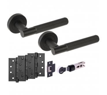 Hunta VIDA Linear Fire Rated Door Handle Bullet Latch Pack (x3 102mm FD hinges) - Matt Black