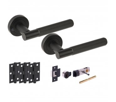 Hunta VIDA Linear Privacy Door Handle Bullet Latch Pack (x3 76mm hinges) - Matt Black